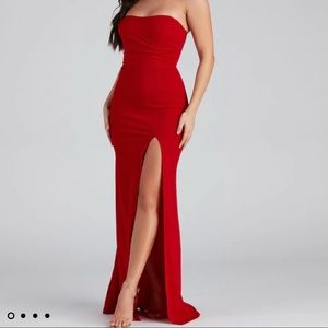 Red Strapless Formal Gown